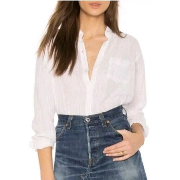 Rails Charli Oahu Rainbow Lurex Metallic Stripe Button Up Blouse Small Linen - Picture 1 of 6
